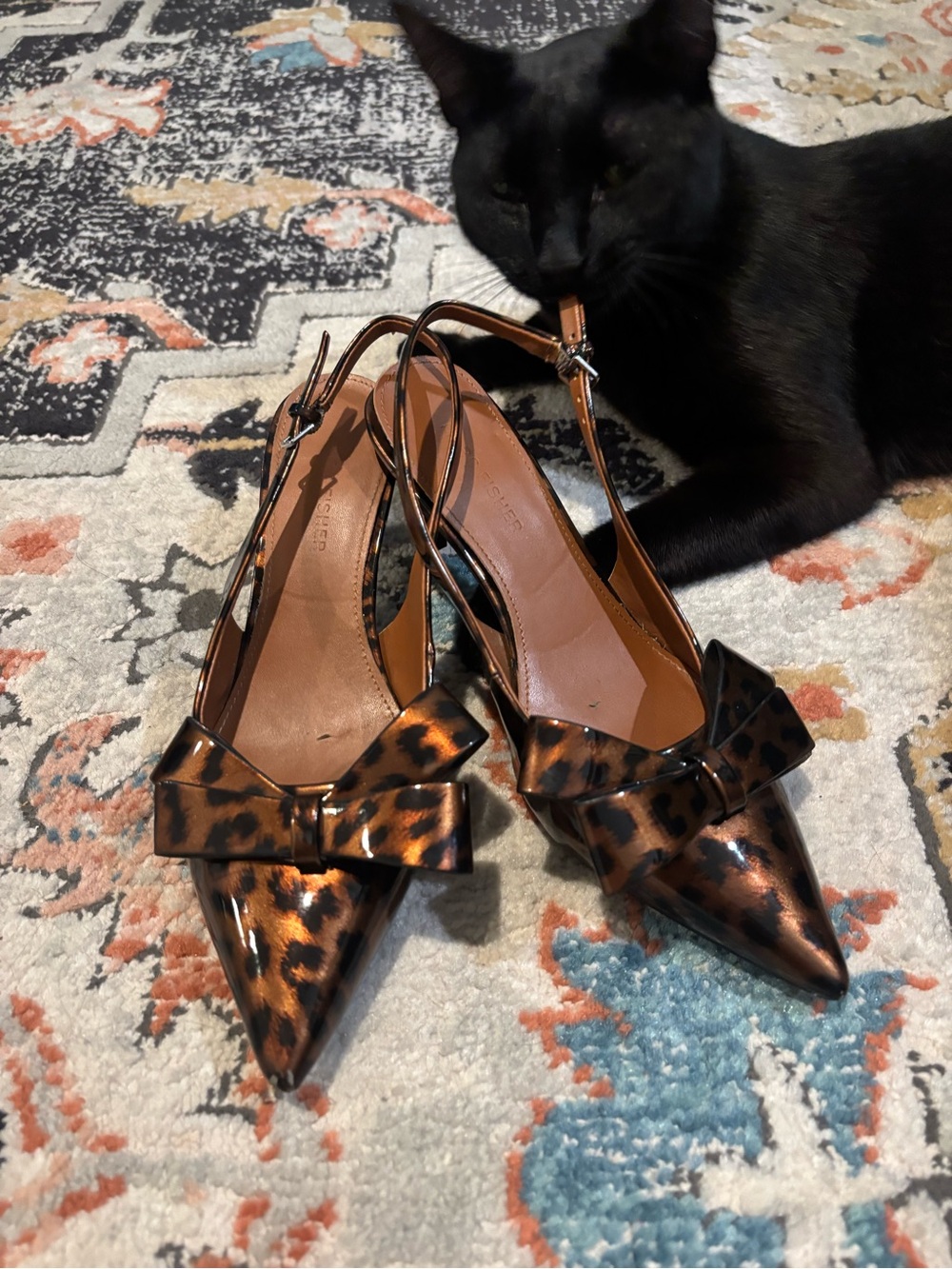 Marc Fisher leopard bow kitten heel